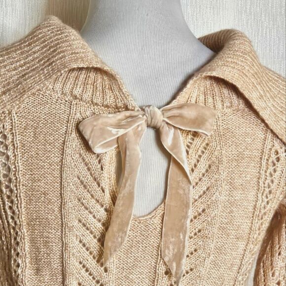 White House Black Market Heathered Coral Fold Down Collar Back Tie Knit Sweater - Picture 5 of 11